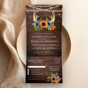 Invitation Trois Volets Mariage tournesols orange brûlé bois de cerf marin