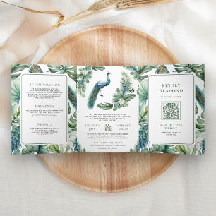Invitation Trois Volets Mariage tout en un Fleur de Paon Indien Tropical