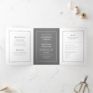 Invitation Trois Volets Mariage tout-en-un gris Elégance sous-estimé
