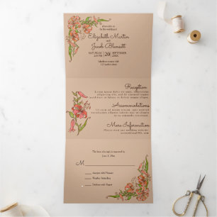 Invitation Trois Volets Mariage tout en un Tiger Lily