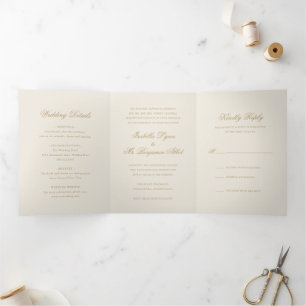 Invitation Trois Volets Mariage traditionnel ivoire élégant