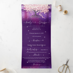 Invitation Trois Volets Mariage Triptyque Arbre à Feuilles en Forme de Coe
