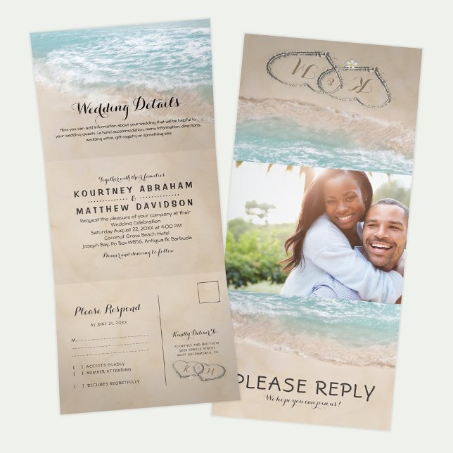 Invitation Trois Volets Mariage Tropical sur la Plage 3 en 1 (Créateur téléchargé)
