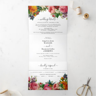 Invitation Trois Volets Mariage vintage Floral élégant