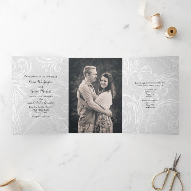 Invitation Trois Volets Mariage White Flourds (Intérieur)
