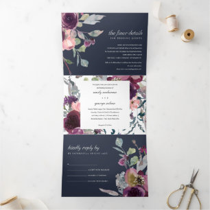 INVITATION TROIS VOLETS MARINE SAUVAGE PURPLE LILAC MARIAGE DE COULEUR D'E
