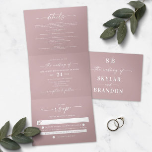 Invitation Trois Volets Mauve Dusty Minimaliste Tout en un Mariage photo