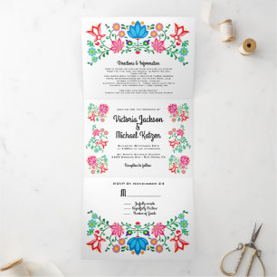 Invitation Trois Volets mexicaine Fiesta Folk Art Floral Mariage