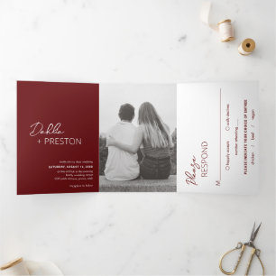 Invitation Trois Volets Minimal Bourgogne photo Mariage moderne