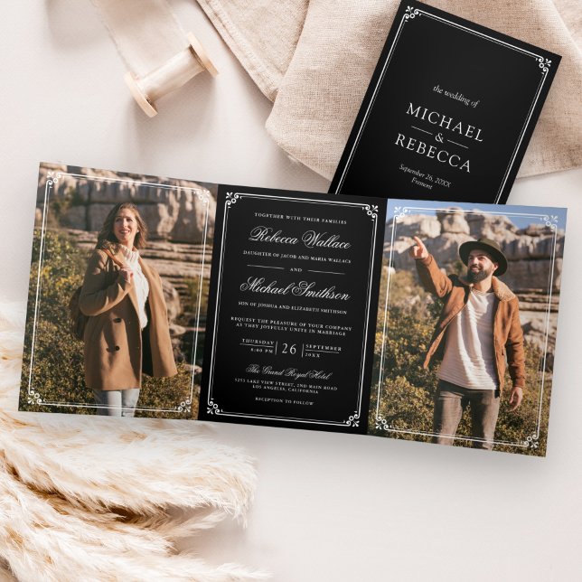 Invitation Trois Volets Minimalist Photo Black and White QR Code Wedding (Créateur téléchargé)