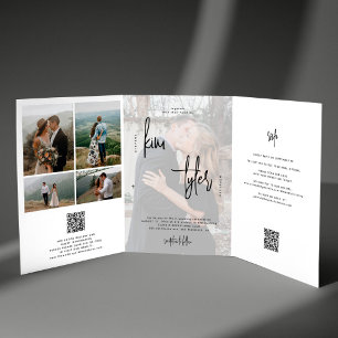 Invitation Trois Volets Minimaliste tout en un photo collage mariage QR