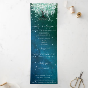 Invitation Trois Volets Mint Green Aqua Mer Bleu Coeur Feutre Mariage