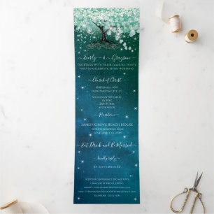 Invitation Trois Volets Mint Green Aqua Mer Bleu Coeur Feutre Mariage