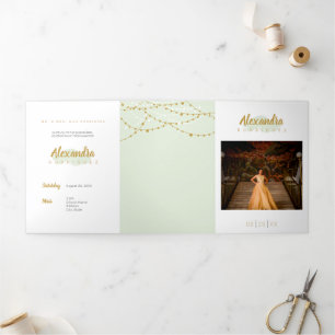 Invitation Trois Volets Mint Green Photo Quinceanera