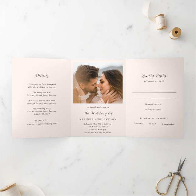 Invitation Trois Volets Modern Earthy Neutral Photo Wedding (Intérieur)