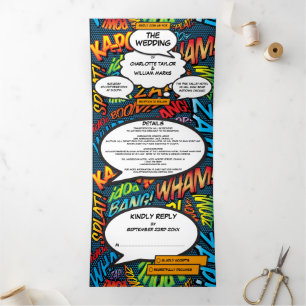 Invitation Trois Volets Modern Fun Comic Book Mariage photo