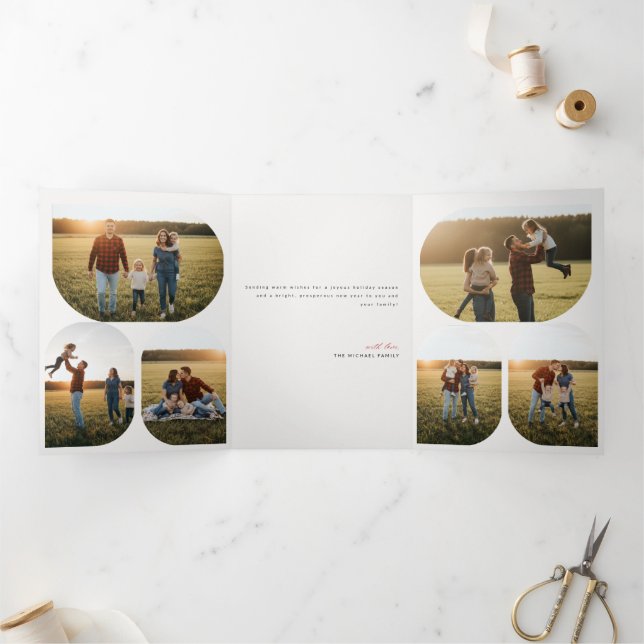Invitation Trois Volets Modern Layout Family Photo Christmas Holiday (Intérieur)