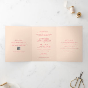 Invitation Trois Volets Modern Peach QR Code Mariage élégant