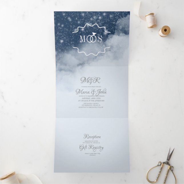 Invitation Trois Volets Moderne Gorgey Mountain Nuages Star Night (Intérieur)