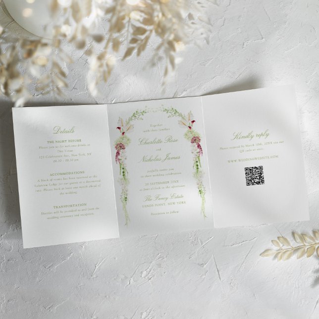 Invitation Trois Volets Monogramme à fleurs en cascade pour mariage tout-e (Créateur téléchargé)