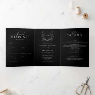 Invitation Trois Volets Monogramme Crest Photo minimaliste moderne Maria