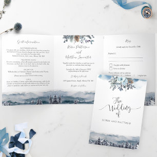 Invitation Trois Volets Montagnes Bleues et Forêt, Mariage avec RSVP