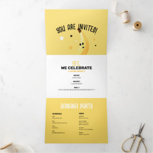 Invitation Trois Volets Motif de fête drôle de jeux de mots sur la banane,