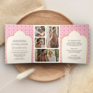 Invitation Trois Volets Motif rose ivoire en un seul Mariage indien