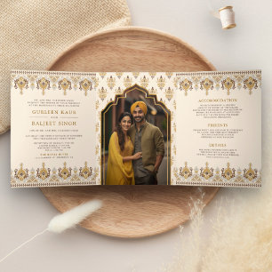 Invitation Trois Volets Moutarde Ikat Tout en Un Anand Karaj Mariage Sikh