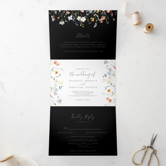 Invitation Trois Volets Multicolor sauvage noir Mariage (Intérieur)