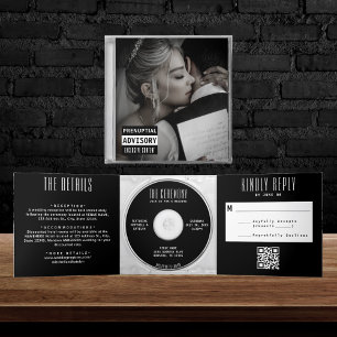 Invitation Trois Volets Musique CD Album Couverture Mariage noir tout en u