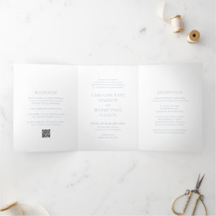 Invitation Trois Volets Nettoyer Dusty Blue QR Code Mariage élégant