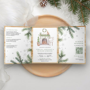 Invitation Trois Volets Noël scandinave tout en un Code QR Mariage