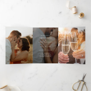 Invitation Trois Volets Noir Moderne Enregistrer La Date Typographie Photo