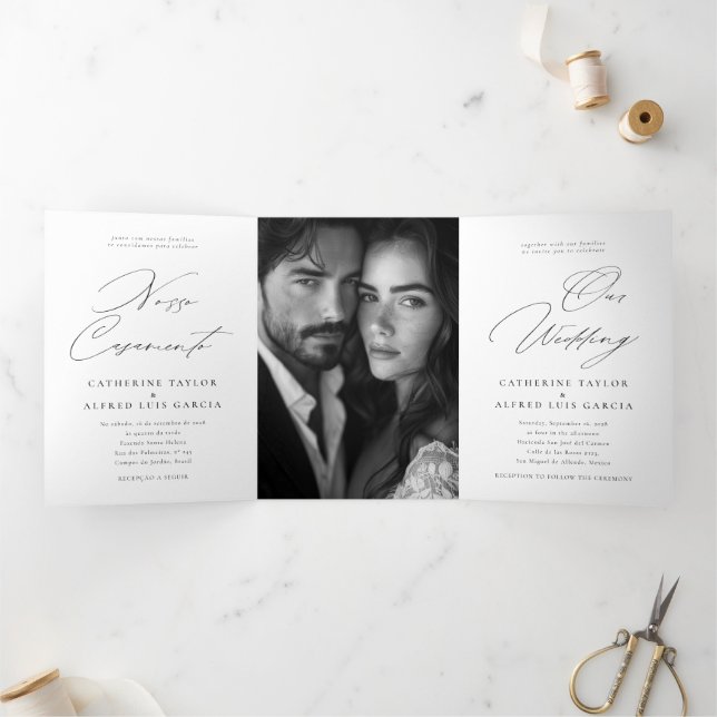 Invitation Trois Volets Nosso Casamento English Portuguese Wedding (Intérieur)