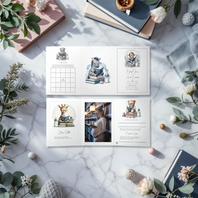 Invitation Trois Volets Notre prochaine photo de Baby shower chapitre (Our New Chapter Baby Shower Collection)