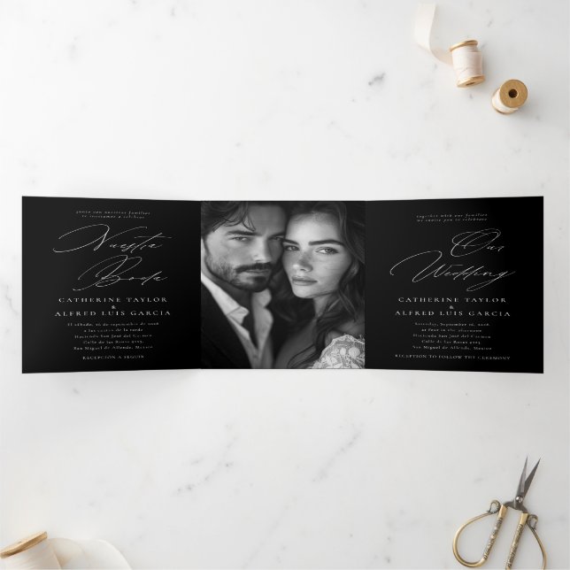 Invitation Trois Volets Nuestra Boda Anglais Espagnol Mariage bilingue (Intérieur)