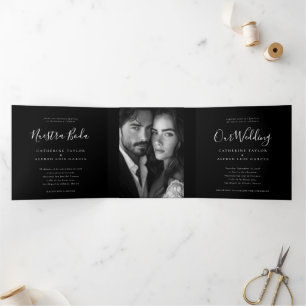 Invitation Trois Volets Nuestra Boda Anglais Espagnol Mariage bilingue