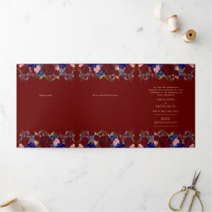 Invitation Trois Volets Nuestra Boda Bourgogne Blue Floral Wedding Invitat