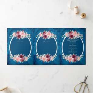 Invitation Trois Volets Nuestra Boda Bourgogne Blue Floral Wedding Invitat