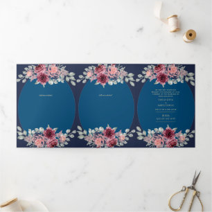 Invitation Trois Volets Nuestra Boda Bourgogne Blue Floral Wedding Invitat