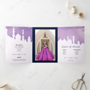 Invitation Trois Volets Nuits violettes Arabes Aquarelle Quinceañera Tri-F