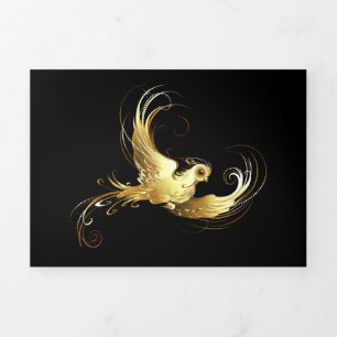 Invitation Trois Volets Oiseau d'or sur Arrière - plan noir