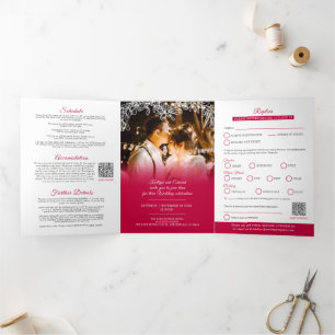 Invitation Trois Volets Option de repas de mariage rouge et blanc gui RSVP