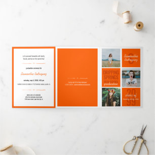 Invitation Trois Volets Orange 5-Photo Fun Boxes Graduation