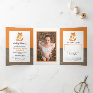 Invitation Trois Volets Orange Fox Burlap, Suite Baby shower