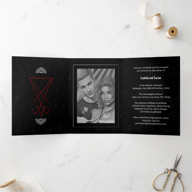 Invitation Trois Volets Ornate Lucifer Sigil Mariage satanique (Intérieur)