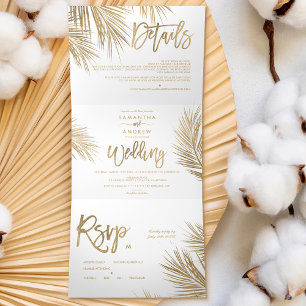 Invitation Trois Volets Palmier d'or chic moderne mariage élégant