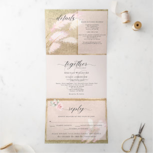 Invitation Trois Volets Pampas Rose en or