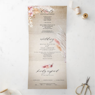 Invitation Trois Volets Pampas vintage Rustique Blush Pampas Grass Tri-Fol